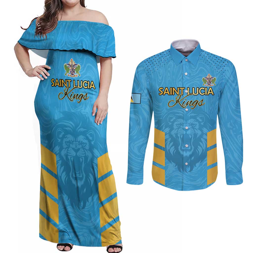Custom Saint Lucia Cricket Couples Matching Off Shoulder Maxi Dress and Long Sleeve Button Shirt Go Beinspired