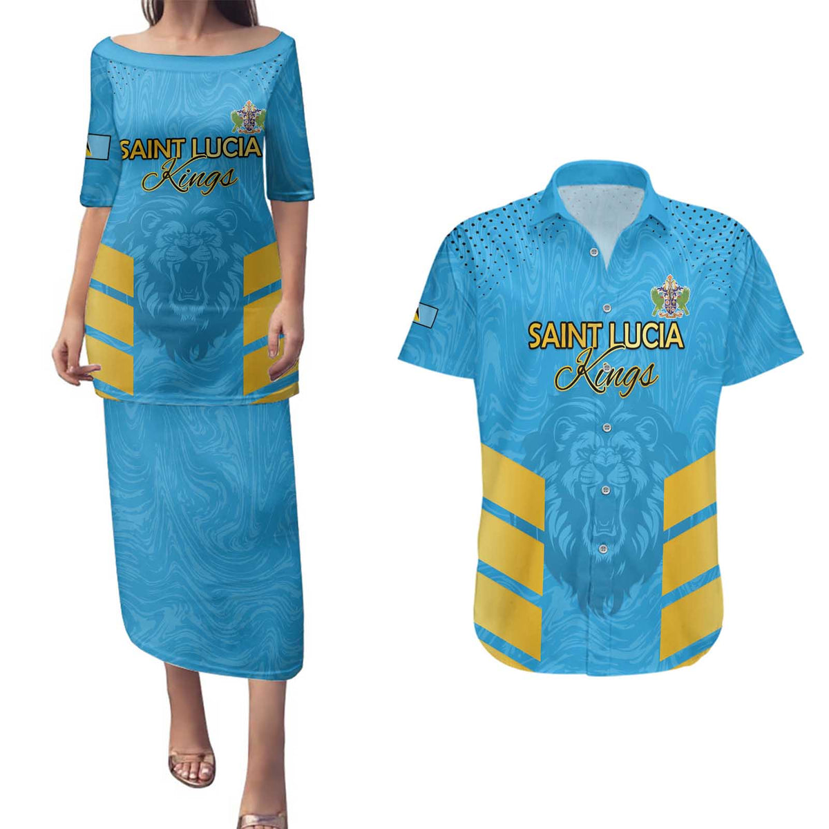 Custom Saint Lucia Cricket Couples Matching Puletasi and Hawaiian Shirt Go Beinspired
