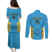 Custom Saint Lucia Cricket Couples Matching Puletasi and Long Sleeve Button Shirt Go Beinspired