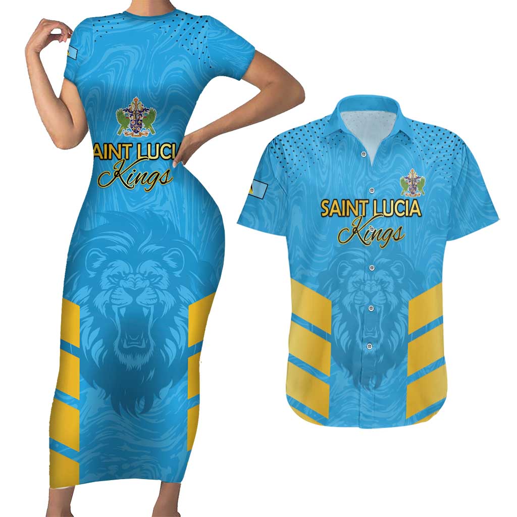 Custom Saint Lucia Cricket Couples Matching Short Sleeve Bodycon Dress and Hawaiian Shirt Go Beinspired