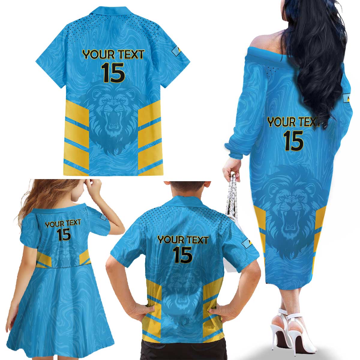 Custom Saint Lucia Cricket Family Matching Off The Shoulder Long Sleeve Dress and Hawaiian Shirt Go Beinspired