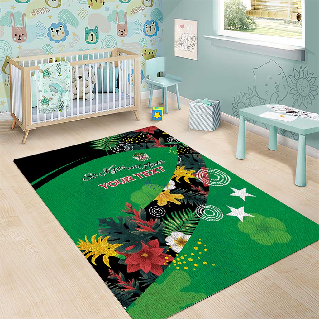 Custom St Kitts and Nevis Cricket Area Rug Tropical Flowers Jersey