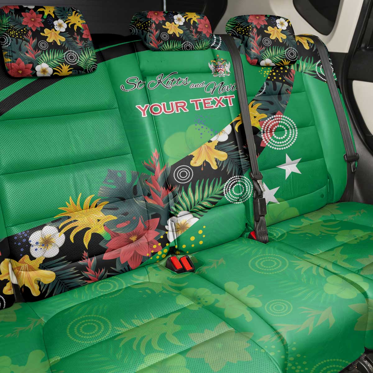 Custom St Kitts and Nevis Cricket Back Car Seat Cover Tropical Flowers Jersey
