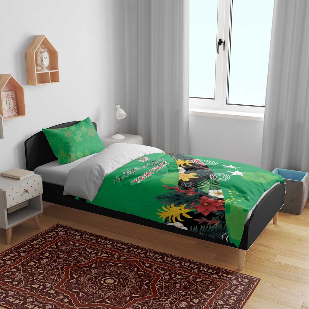 Custom St Kitts and Nevis Cricket Bedding Set Tropical Flowers Jersey