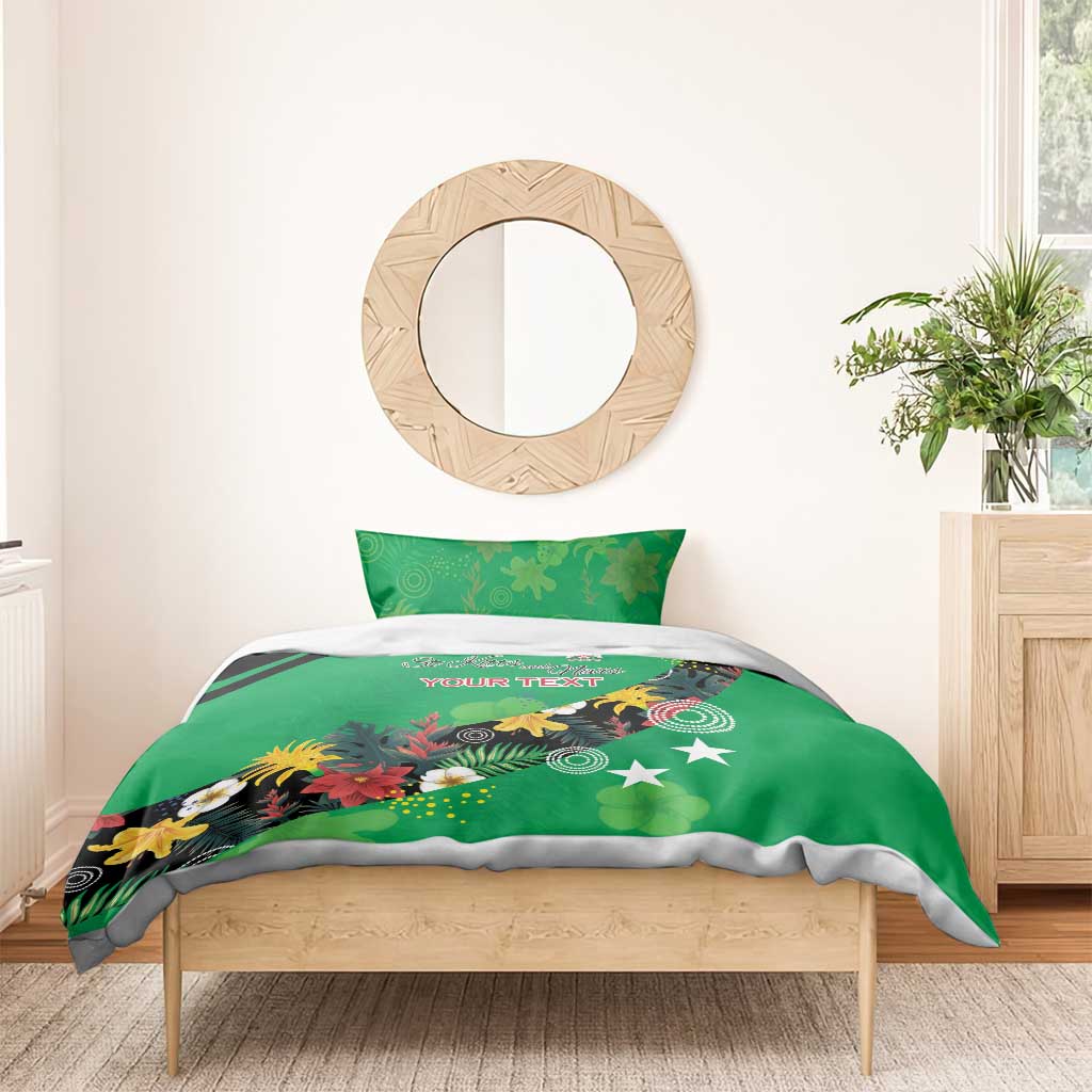 Custom St Kitts and Nevis Cricket Bedding Set Tropical Flowers Jersey
