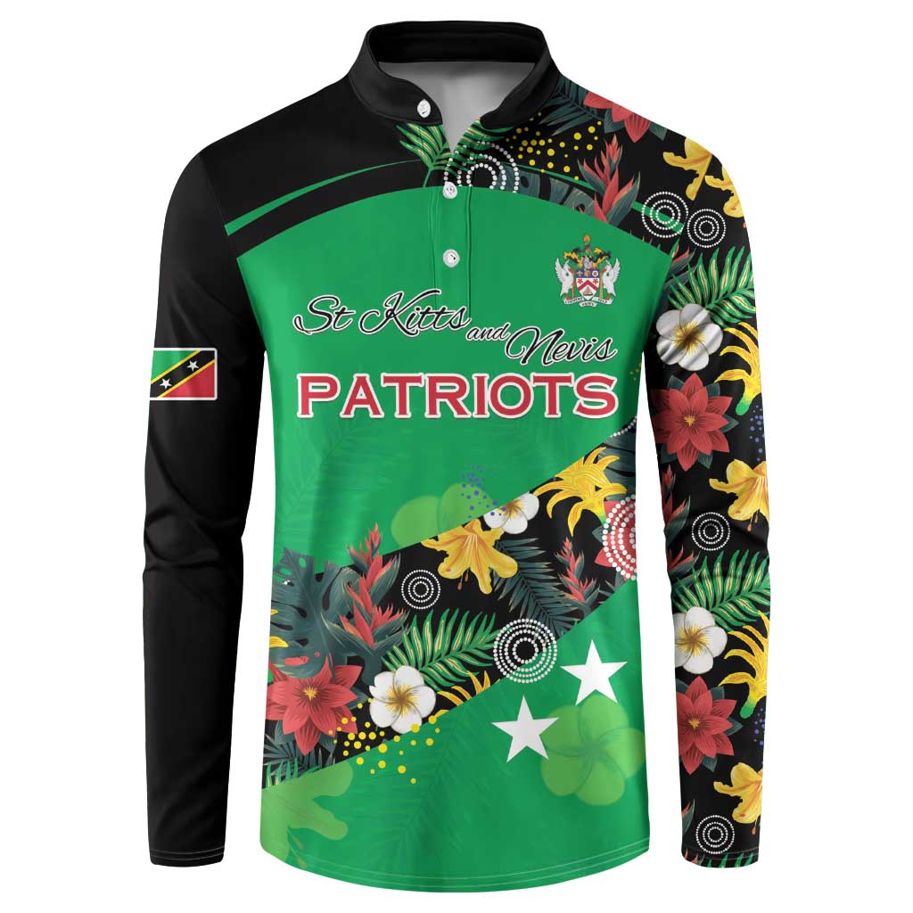 Custom St Kitts and Nevis Cricket Button Sweatshirt Tropical Flowers Jersey