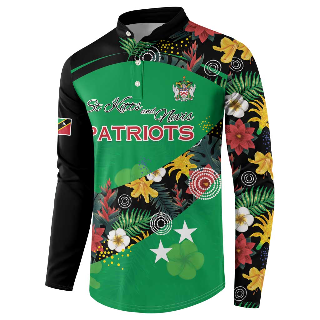 Custom St Kitts and Nevis Cricket Button Sweatshirt Tropical Flowers Jersey