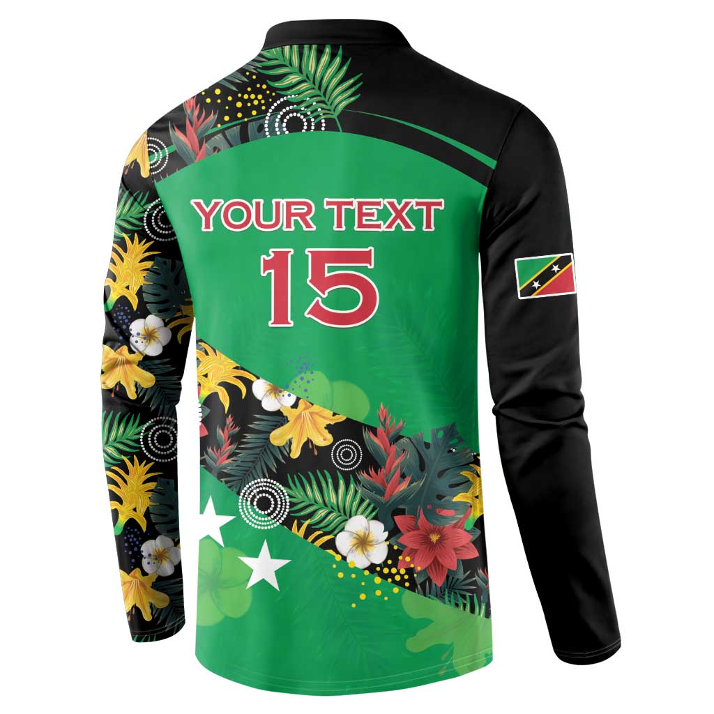 Custom St Kitts and Nevis Cricket Button Sweatshirt Tropical Flowers Jersey