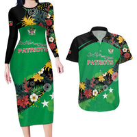 Custom St Kitts and Nevis Cricket Couples Matching Long Sleeve Bodycon Dress and Hawaiian Shirt Tropical Flowers Jersey
