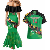 Custom St Kitts and Nevis Cricket Couples Matching Mermaid Dress and Hawaiian Shirt Tropical Flowers Jersey