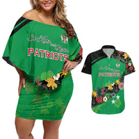 Custom St Kitts and Nevis Cricket Couples Matching Off Shoulder Short Dress and Hawaiian Shirt Tropical Flowers Jersey