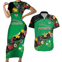 Custom St Kitts and Nevis Cricket Couples Matching Short Sleeve Bodycon Dress and Hawaiian Shirt Tropical Flowers Jersey