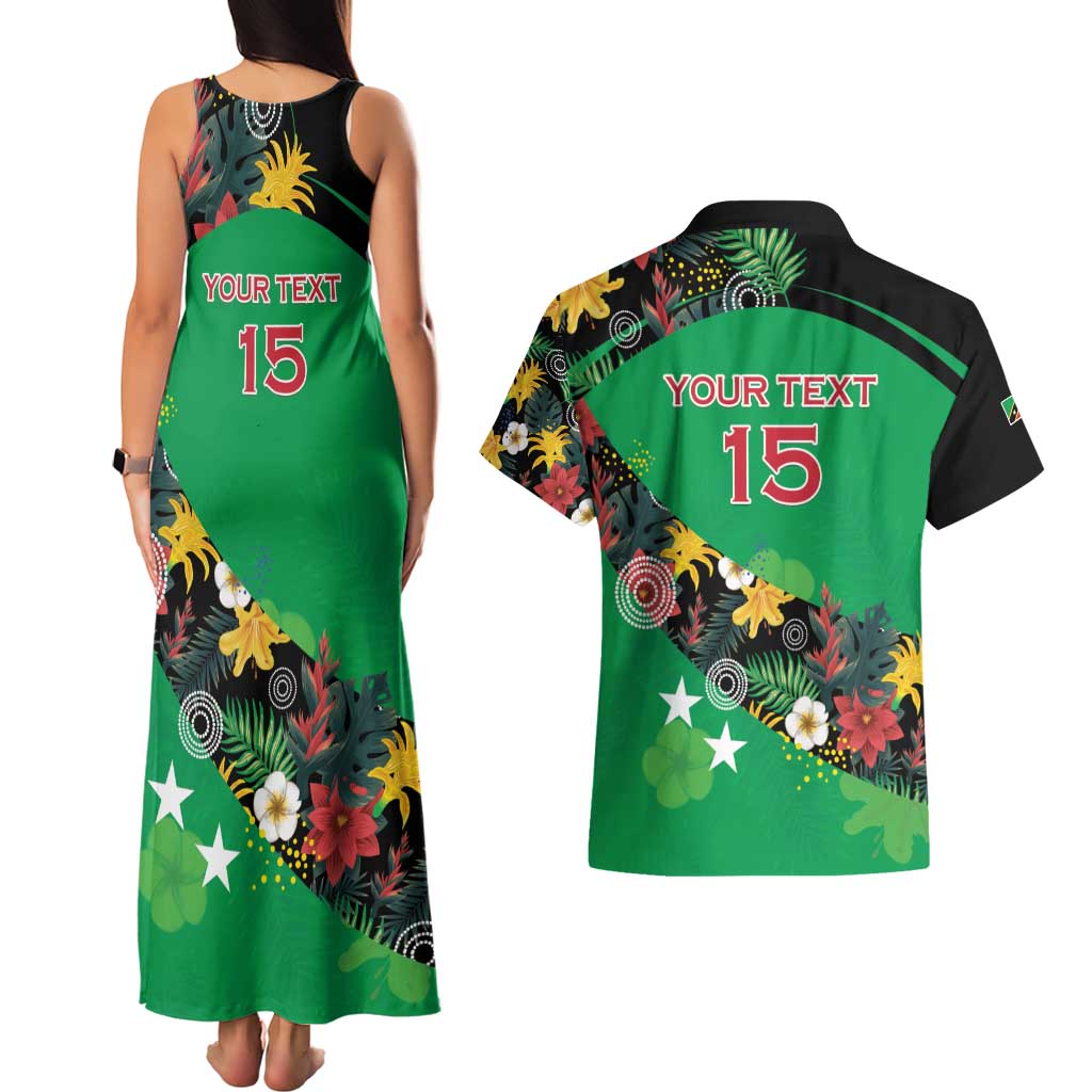 Custom St Kitts and Nevis Cricket Couples Matching Tank Maxi Dress and Hawaiian Shirt Tropical Flowers Jersey
