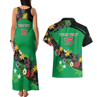 Custom St Kitts and Nevis Cricket Couples Matching Tank Maxi Dress and Hawaiian Shirt Tropical Flowers Jersey