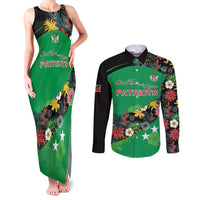 Custom St Kitts and Nevis Cricket Couples Matching Tank Maxi Dress and Long Sleeve Button Shirt Tropical Flowers Jersey