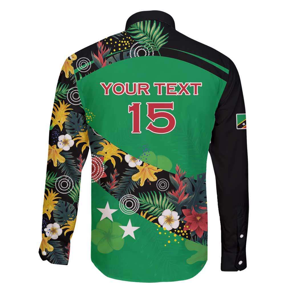 Custom St Kitts and Nevis Cricket Family Matching Long Sleeve Bodycon Dress and Hawaiian Shirt Tropical Flowers Jersey