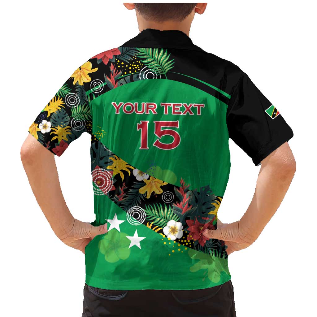 Custom St Kitts and Nevis Cricket Family Matching Mermaid Dress and Hawaiian Shirt Tropical Flowers Jersey