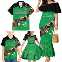 Custom St Kitts and Nevis Cricket Family Matching Mermaid Dress and Hawaiian Shirt Tropical Flowers Jersey