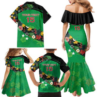 Custom St Kitts and Nevis Cricket Family Matching Mermaid Dress and Hawaiian Shirt Tropical Flowers Jersey