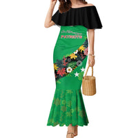 Custom St Kitts and Nevis Cricket Family Matching Mermaid Dress and Hawaiian Shirt Tropical Flowers Jersey