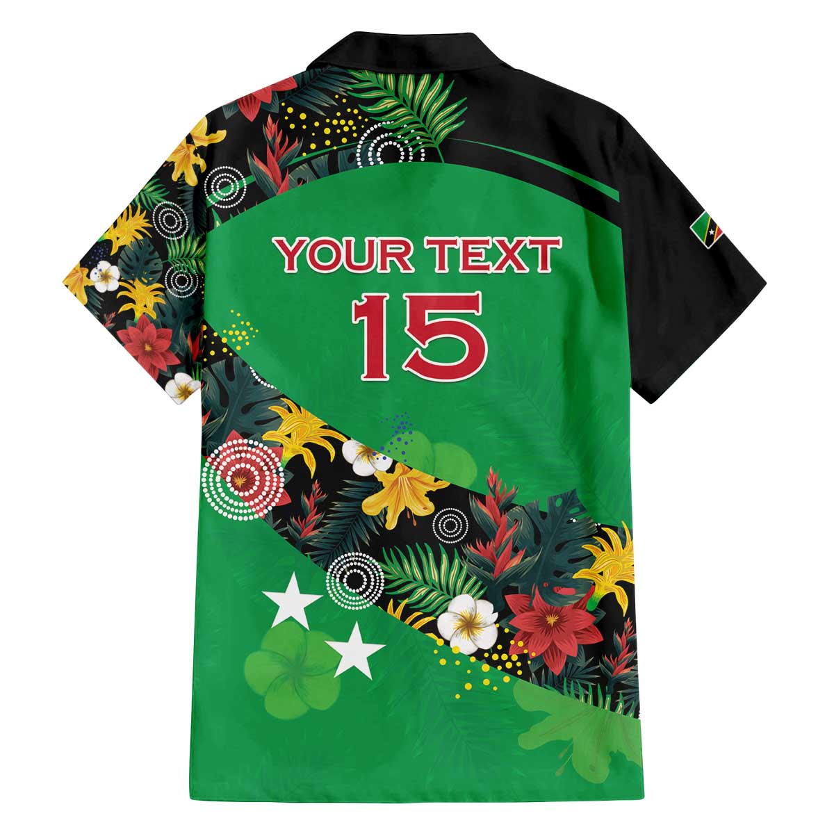 Custom St Kitts and Nevis Cricket Family Matching Off The Shoulder Long Sleeve Dress and Hawaiian Shirt Tropical Flowers Jersey