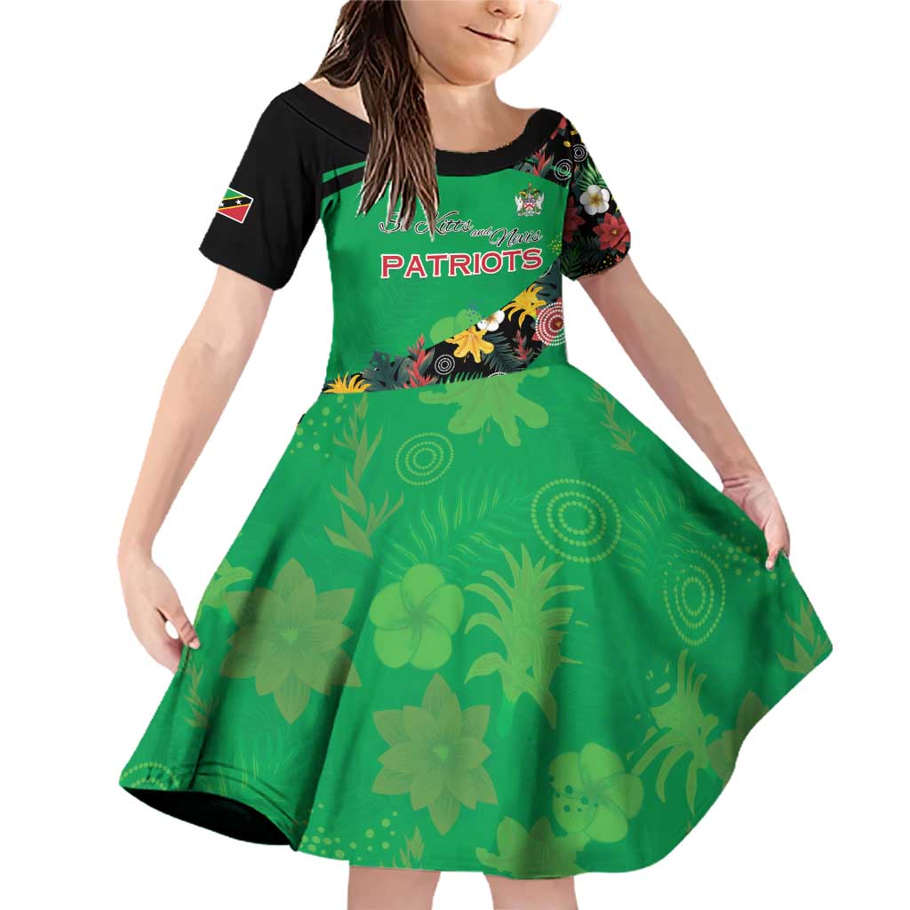 Custom St Kitts and Nevis Cricket Family Matching Off Shoulder Short Dress and Hawaiian Shirt Tropical Flowers Jersey