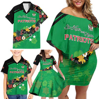 Custom St Kitts and Nevis Cricket Family Matching Off Shoulder Short Dress and Hawaiian Shirt Tropical Flowers Jersey
