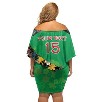 Custom St Kitts and Nevis Cricket Family Matching Off Shoulder Short Dress and Hawaiian Shirt Tropical Flowers Jersey