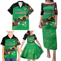 Custom St Kitts and Nevis Cricket Family Matching Puletasi and Hawaiian Shirt Tropical Flowers Jersey