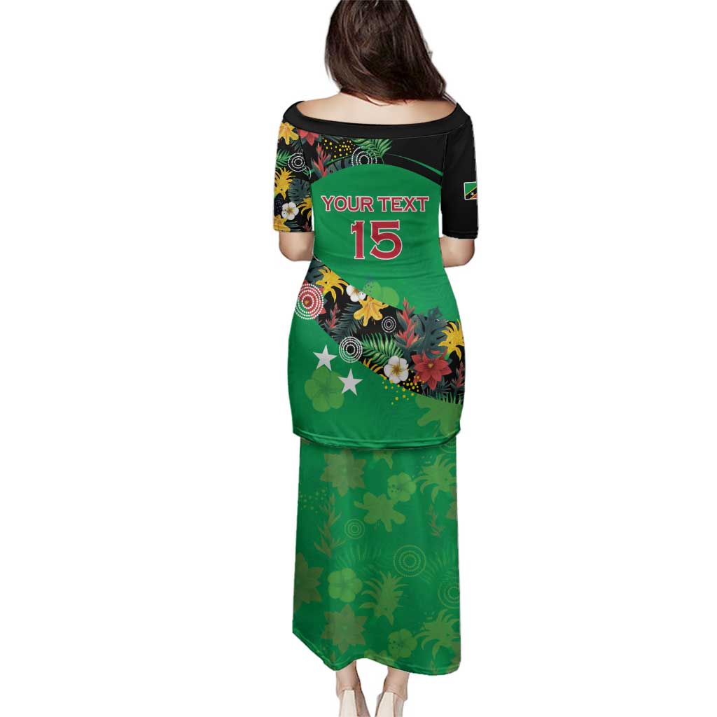 Custom St Kitts and Nevis Cricket Family Matching Puletasi and Hawaiian Shirt Tropical Flowers Jersey