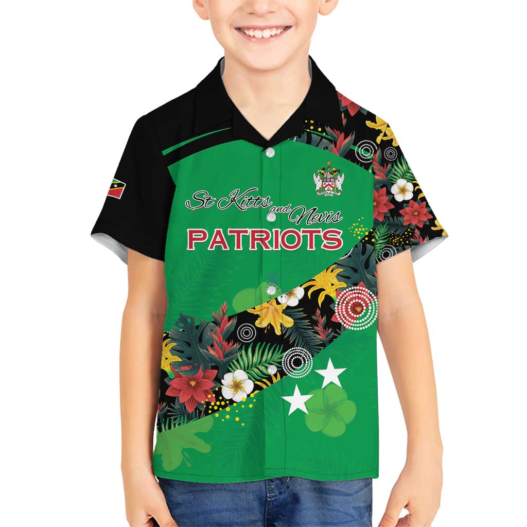 Custom St Kitts and Nevis Cricket Family Matching Puletasi and Hawaiian Shirt Tropical Flowers Jersey