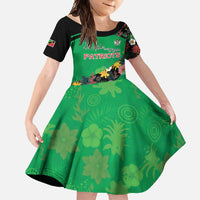 Custom St Kitts and Nevis Cricket Family Matching Short Sleeve Bodycon Dress and Hawaiian Shirt Tropical Flowers Jersey