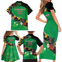 Custom St Kitts and Nevis Cricket Family Matching Short Sleeve Bodycon Dress and Hawaiian Shirt Tropical Flowers Jersey