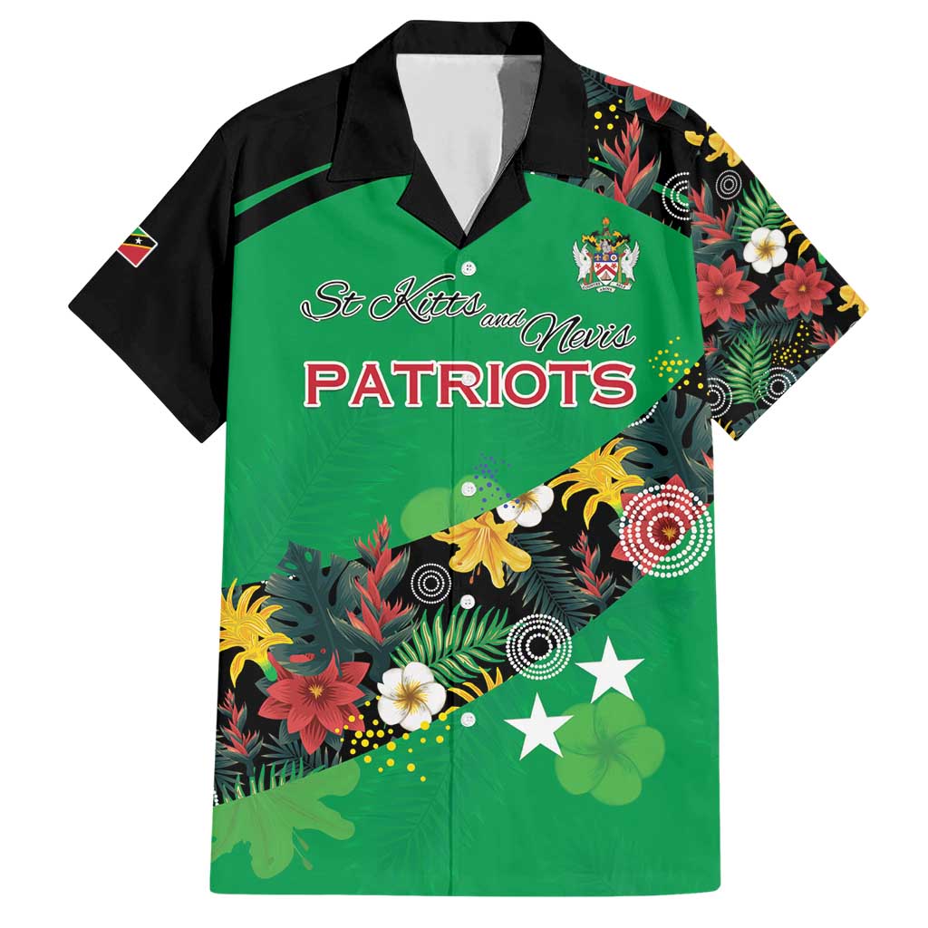 Custom St Kitts and Nevis Cricket Family Matching Short Sleeve Bodycon Dress and Hawaiian Shirt Tropical Flowers Jersey