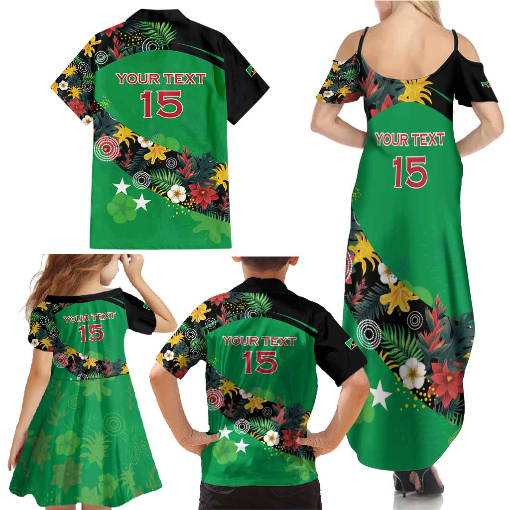 Custom St Kitts and Nevis Cricket Family Matching Summer Maxi Dress and Hawaiian Shirt Tropical Flowers Jersey