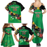 Custom St Kitts and Nevis Cricket Family Matching Summer Maxi Dress and Hawaiian Shirt Tropical Flowers Jersey