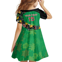 Custom St Kitts and Nevis Cricket Family Matching Tank Maxi Dress and Hawaiian Shirt Tropical Flowers Jersey