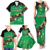 Custom St Kitts and Nevis Cricket Family Matching Tank Maxi Dress and Hawaiian Shirt Tropical Flowers Jersey