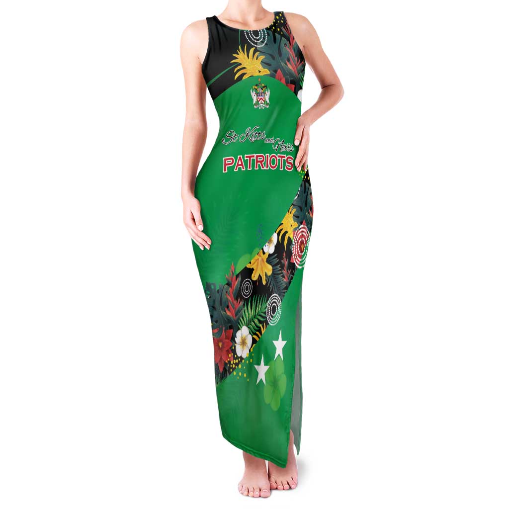 Custom St Kitts and Nevis Cricket Family Matching Tank Maxi Dress and Hawaiian Shirt Tropical Flowers Jersey