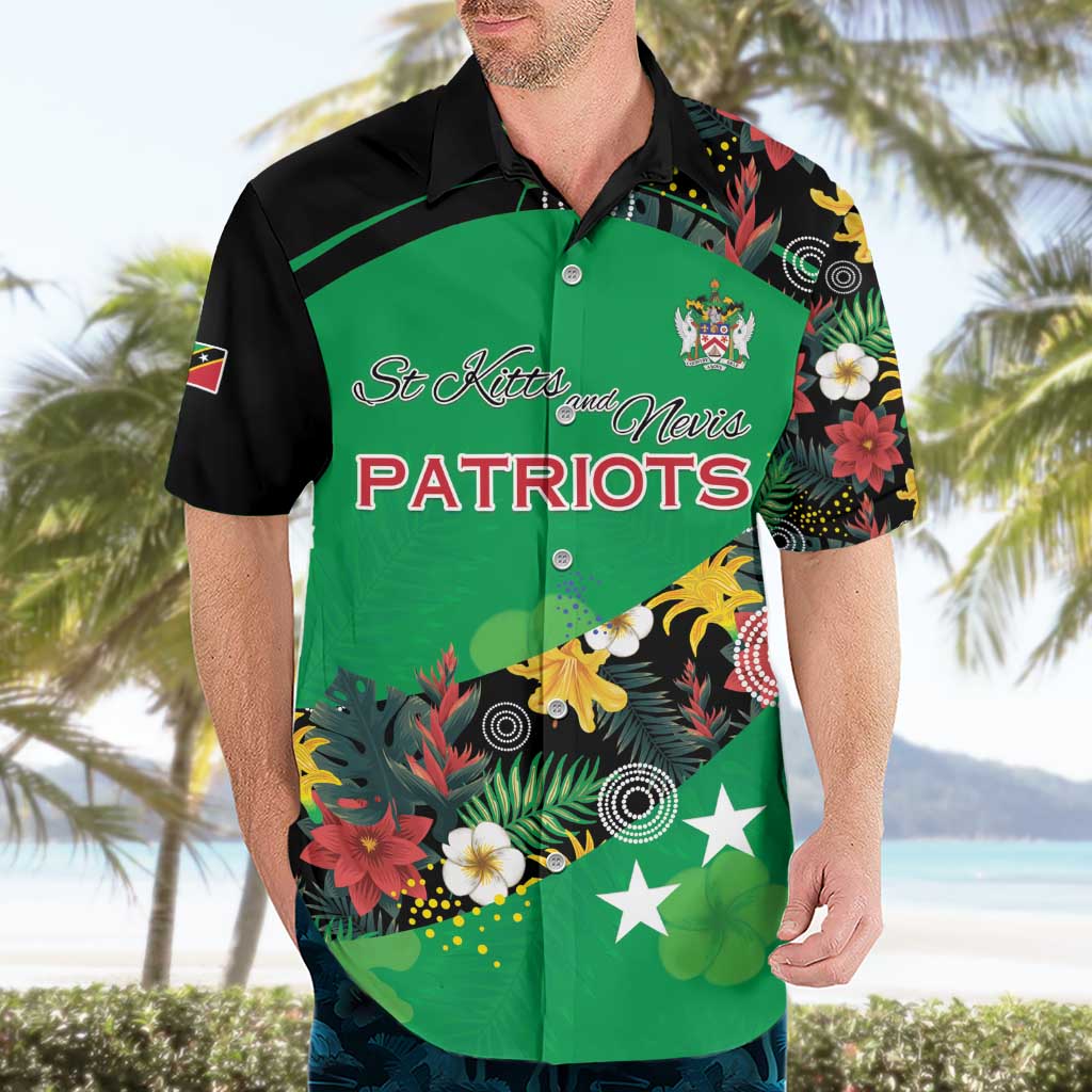 Custom St Kitts and Nevis Cricket Hawaiian Shirt Tropical Flowers Jersey