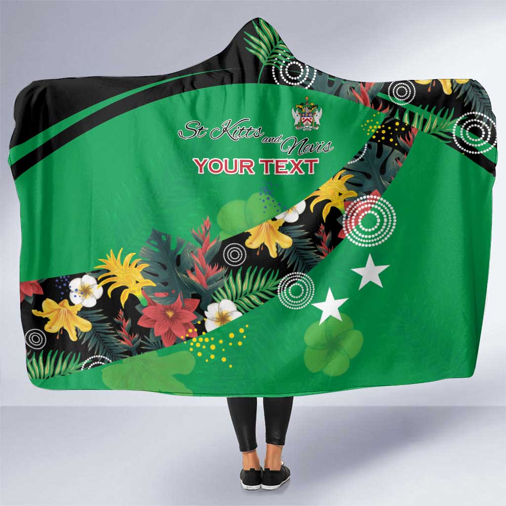 Custom St Kitts and Nevis Cricket Hooded Blanket Tropical Flowers Jersey