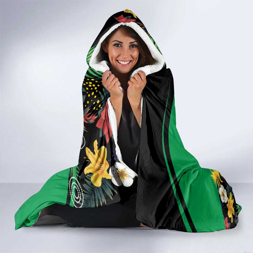 Custom St Kitts and Nevis Cricket Hooded Blanket Tropical Flowers Jersey