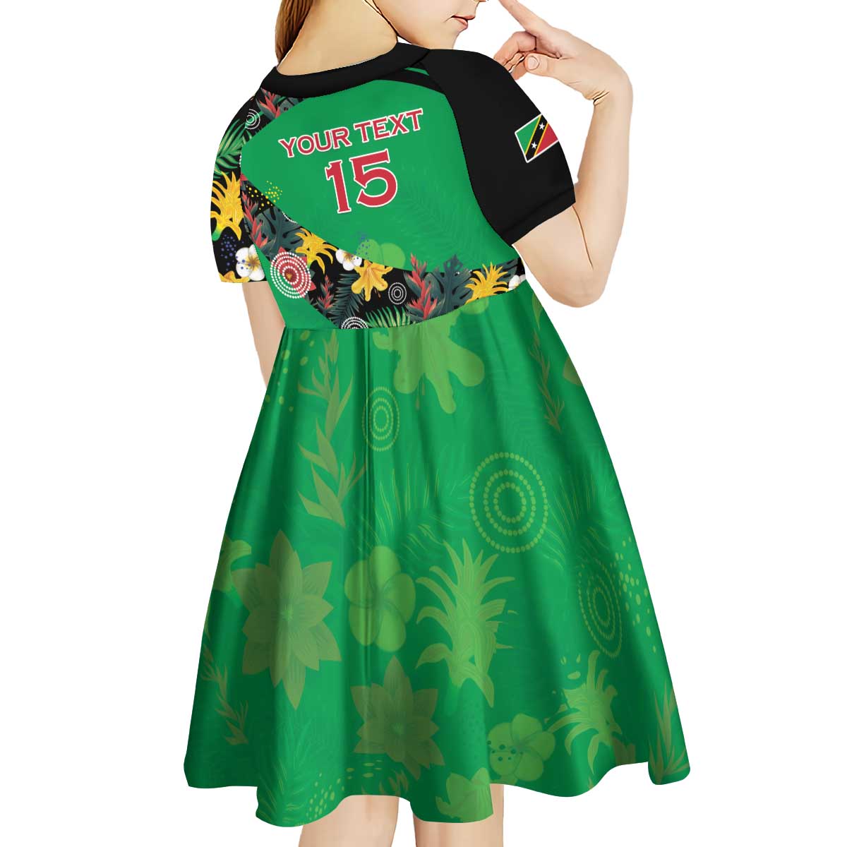Custom St Kitts and Nevis Cricket Kid Short Sleeve Dress Tropical Flowers Jersey