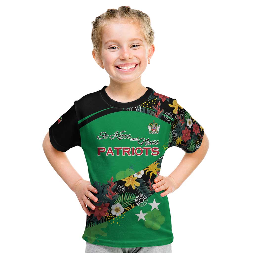 Custom St Kitts and Nevis Cricket Kid T Shirt Tropical Flowers Jersey