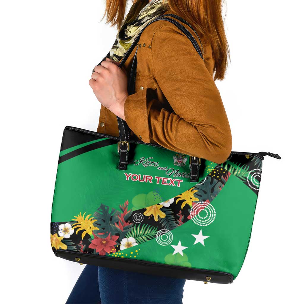 Custom St Kitts and Nevis Cricket Leather Tote Bag Tropical Flowers Jersey