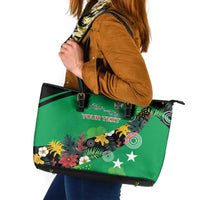 Custom St Kitts and Nevis Cricket Leather Tote Bag Tropical Flowers Jersey