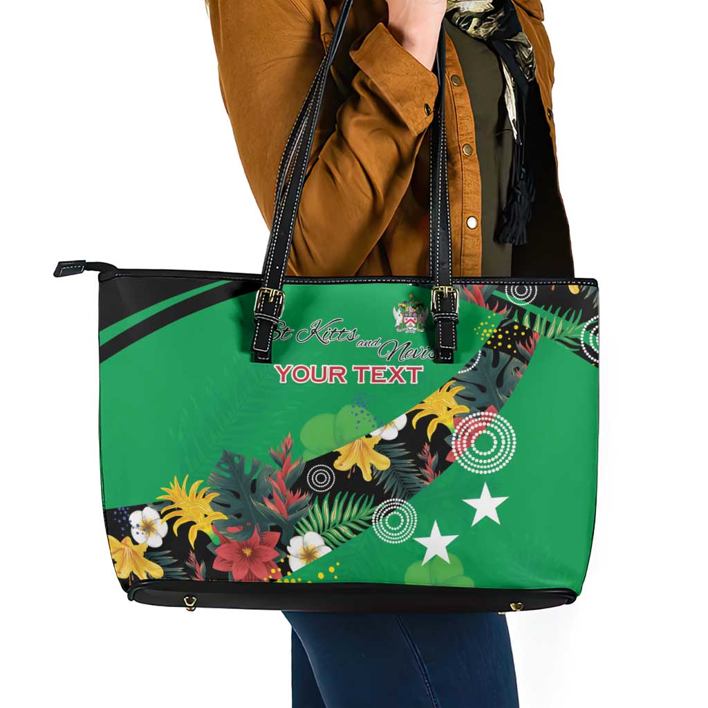 Custom St Kitts and Nevis Cricket Leather Tote Bag Tropical Flowers Jersey