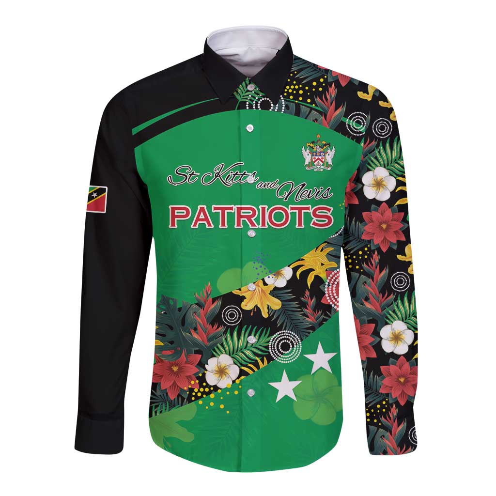 Custom St Kitts and Nevis Cricket Long Sleeve Button Shirt Tropical Flowers Jersey