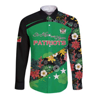 Custom St Kitts and Nevis Cricket Long Sleeve Button Shirt Tropical Flowers Jersey