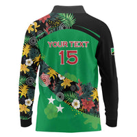 Custom St Kitts and Nevis Cricket Long Sleeve Polo Shirt Tropical Flowers Jersey